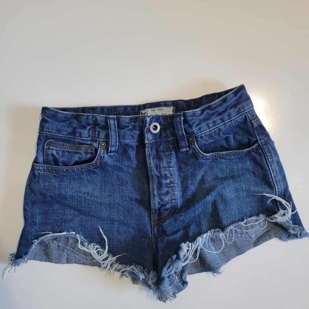 Free People Button Fly Raw Hem Short in Blue Sz 25
